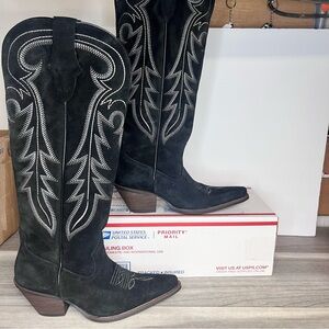 Shyanne Rowan Tall Western Boots Snip Toe Suede Womens 8 Black 17” Shaft